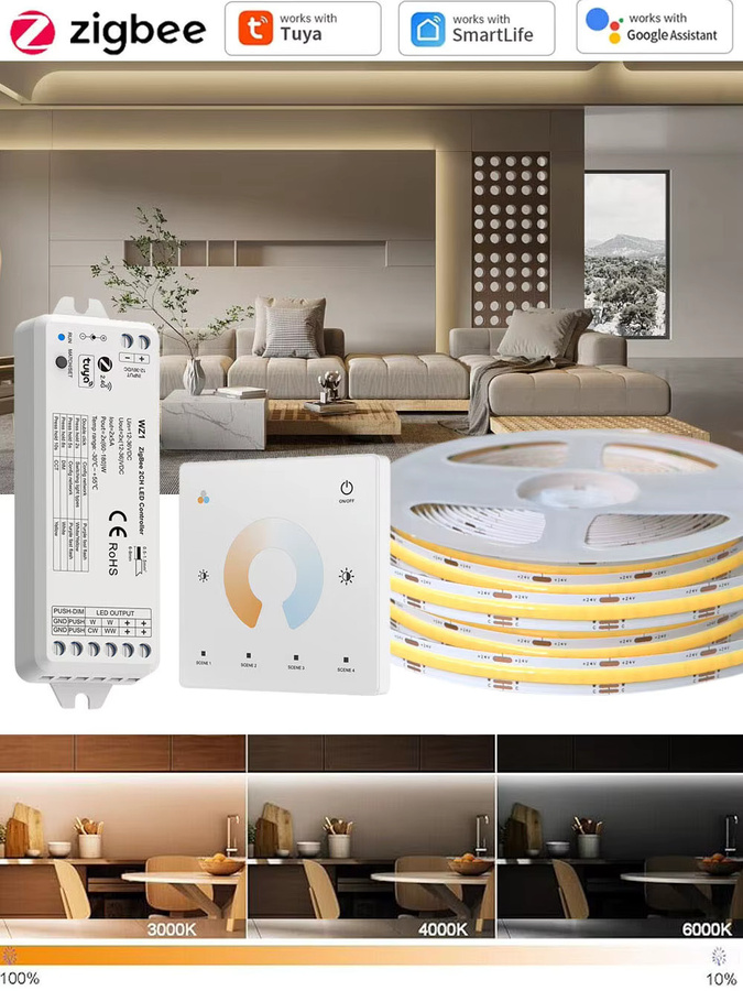 CENFAYA Tuya Zigbee 3.0 COB CCT LED Streifen in Weiß mit Fernbedienung, dimmbar, kompatibel mit Alexa und Google Assistant - Bild 5