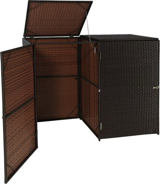 Proregal Mülltonnenbox 2er-Set aus Poly-Rattan in Braun für 2x 120L, H x B x T: 176 x 130 x 131 cm - Bild 1