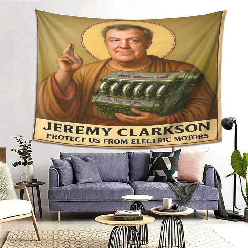 VIKAMA Jeremy Clarkson Wandteppich Lustiger Petrolhead Wandbehang für Garagendekoration, Mehrfarbig, Breite: 60 cm, Höhe: 40 cm - Bild 2