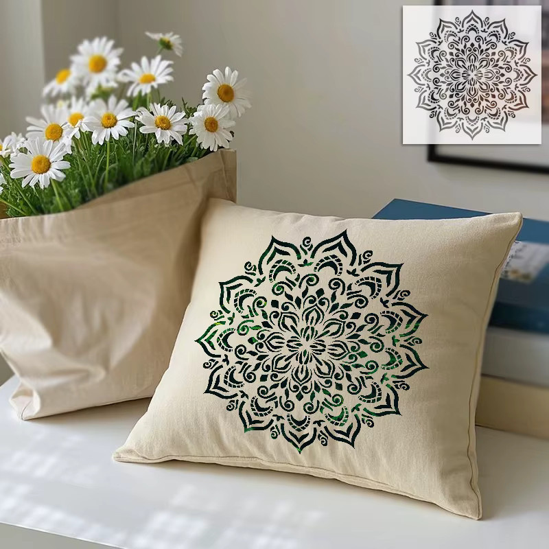 YOMDID PET-Schablone mit rundem Mandala-Blumenmuster, transparent, wiederverwendbar für DIY-Kunsthandwerk und Airbrush, Durchmesser: 29,4 cm - Bild 2