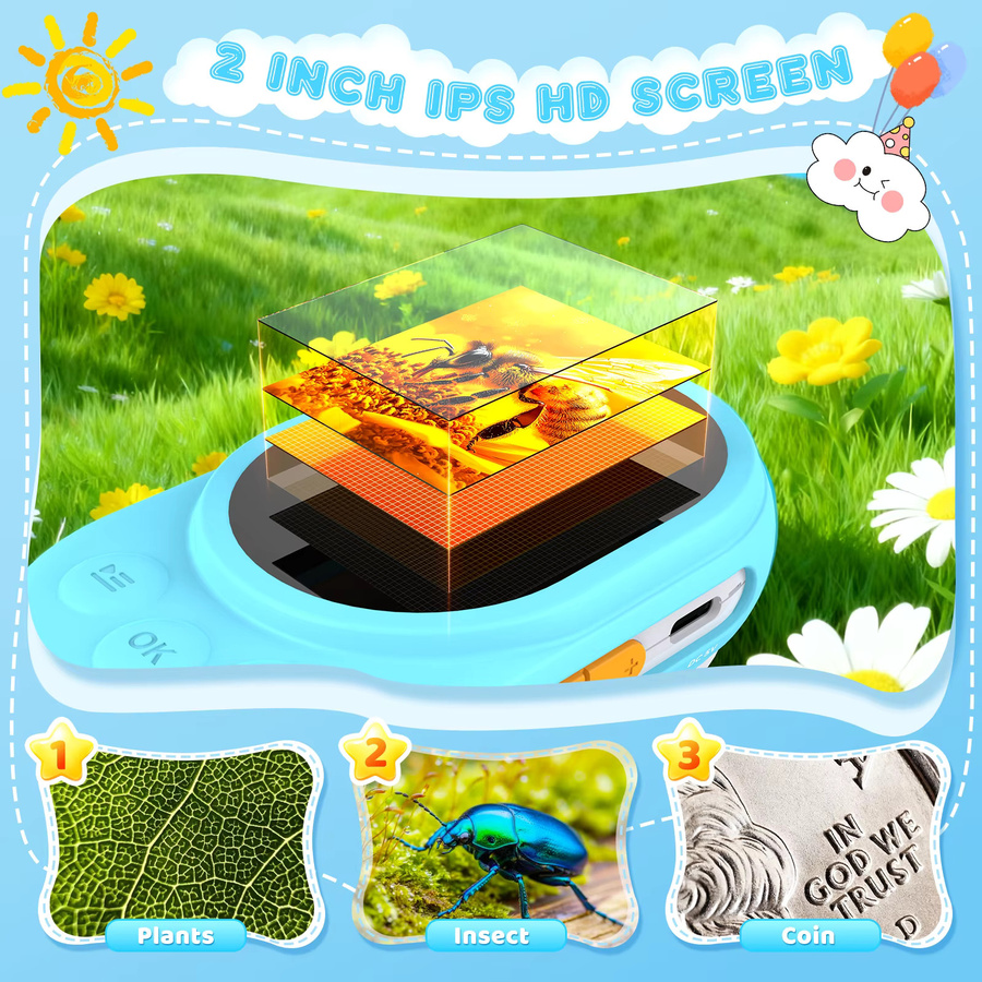Hayve Kid MicroCam, Handmikroskop, mit 2-Zoll-Bildschirmmikroskop, Lernspielzeug - Bild 2