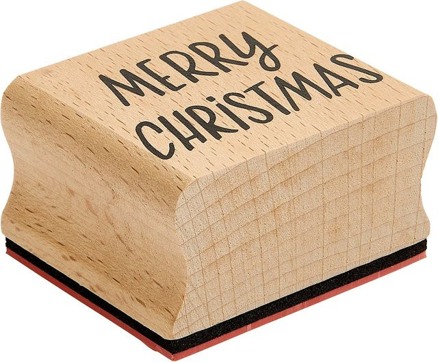 Holzstempel Merry Christmas von Rico Design aus FSC-zertifiziertem Holz in Beige und Braun - Bild 1