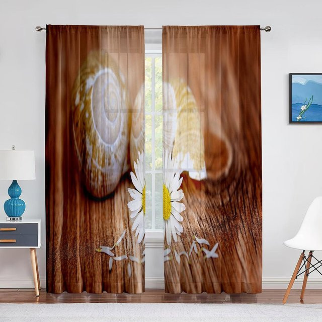 Super Six Transparenter Voile Vorhang mit Muschel und Seestern Motiv in Blau, Breite: 100 cm, Höhe: 250 cm - Bild 1