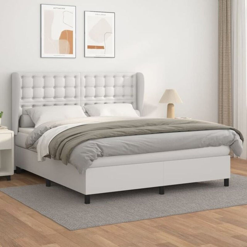 vidaxl Boxspringbett mit Matratze in Weiß aus Kunstleder und Massivholz B/T/H: 180 x 200 x 118 cm - Bild 1