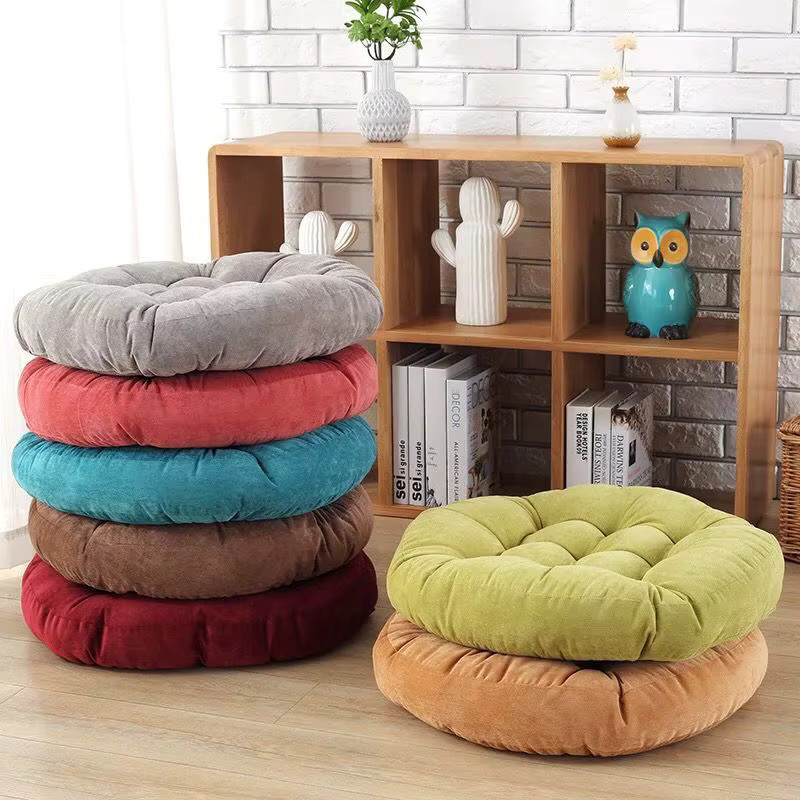 Inyahome Rundes Bodenkissen aus Corduroy für Meditation und Yoga in Rot und Blau - Bild 4