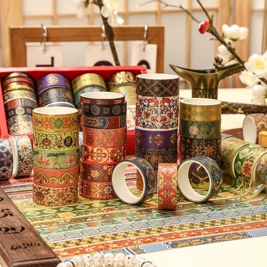 20 Rollen Washi-Tape im chinesischen Stil mit Goldfolie in Gold und Multicolour für dein Scrapbooking und DIY-Tagebuch - Bild 3