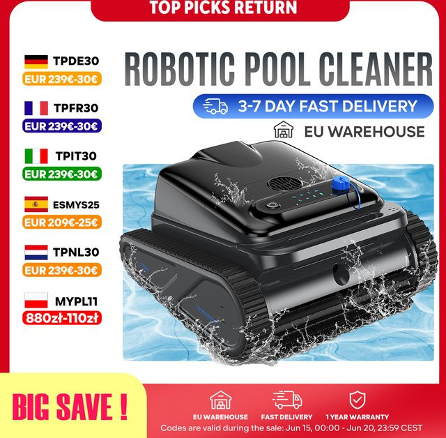 INSE Y50S Kabelloser Poolroboter in Schwarz mit 130 Min Laufzeit für Boden Wände und Wasserlinie bis 185m² Reinigungsfläche - Bild 1