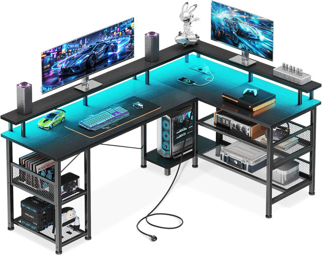Coleshome Gaming Tisch mit LED und reversibler Platte in Schwarz, B: 150 cm, T: 102 cm - Bild 1