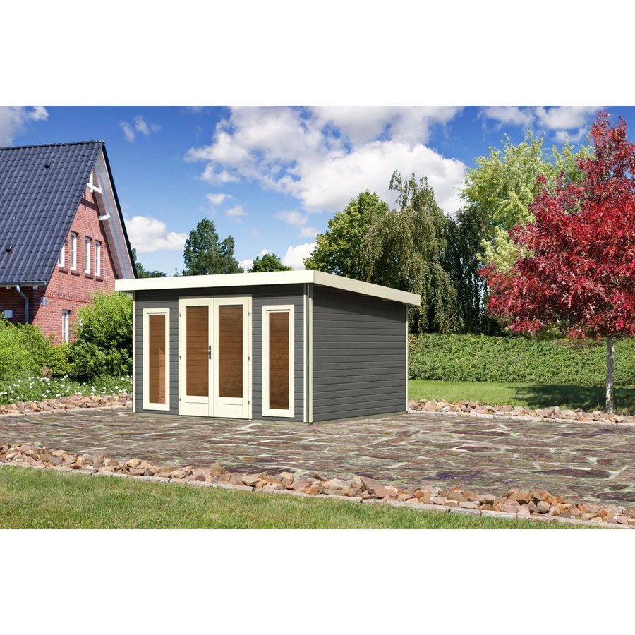 Karibu Holz-Gartenhaus Norrköping mit Pultdach in Terragrau, B/T: 365 x 305 cm - Bild 2