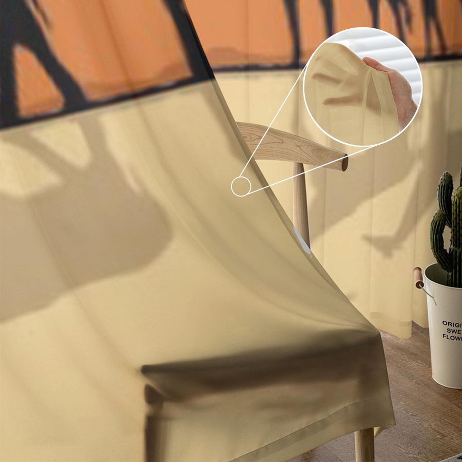 Transparente Voile-Gardine mit afrikanischer Landschaft, Giraffen und Elefanten für Schlafzimmer, Wohnzimmer oder Küche, Breite: 135 cm, Höhe: 114 cm - Bild 2
