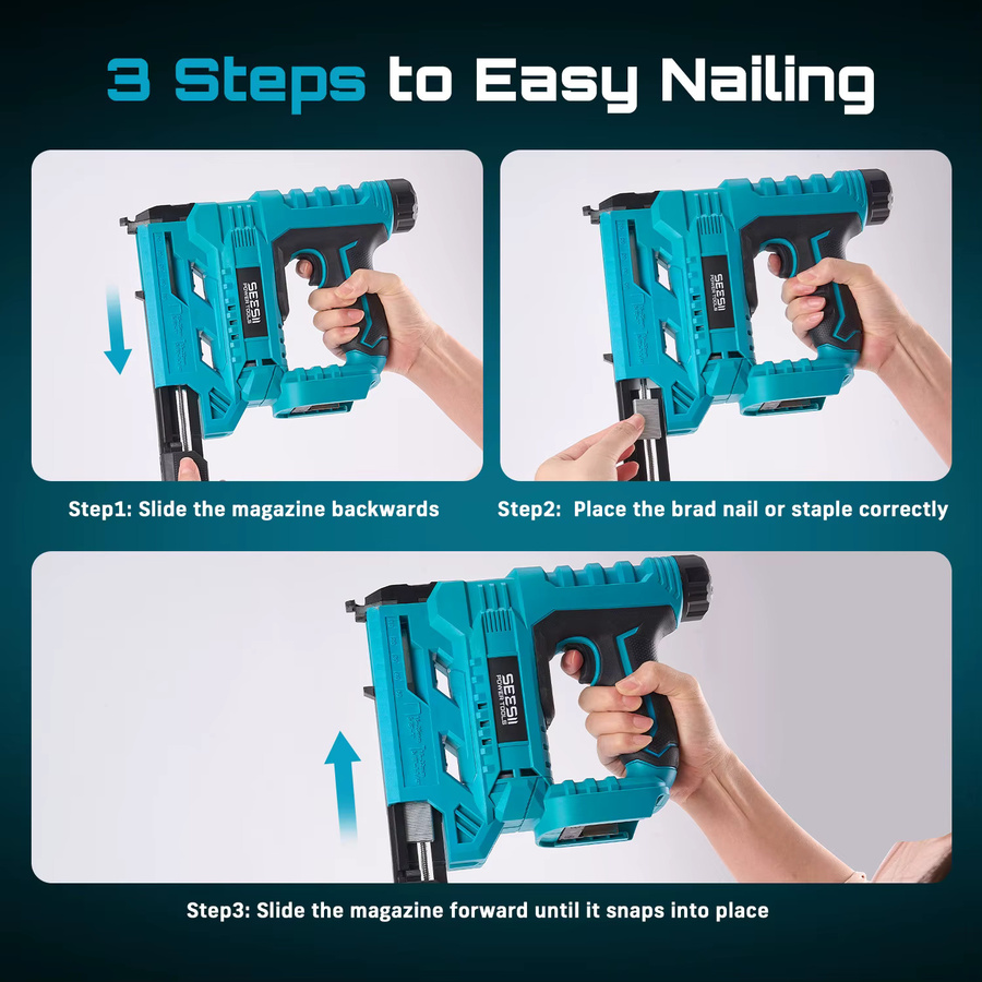 SEESII 2-in-1 Akku-Nagelpistole und Tacker in Blau mit 18 Gauge Brad Nailer und 2.0 Akku für Holzbearbeitung und Möbelrenovierung - Bild 4
