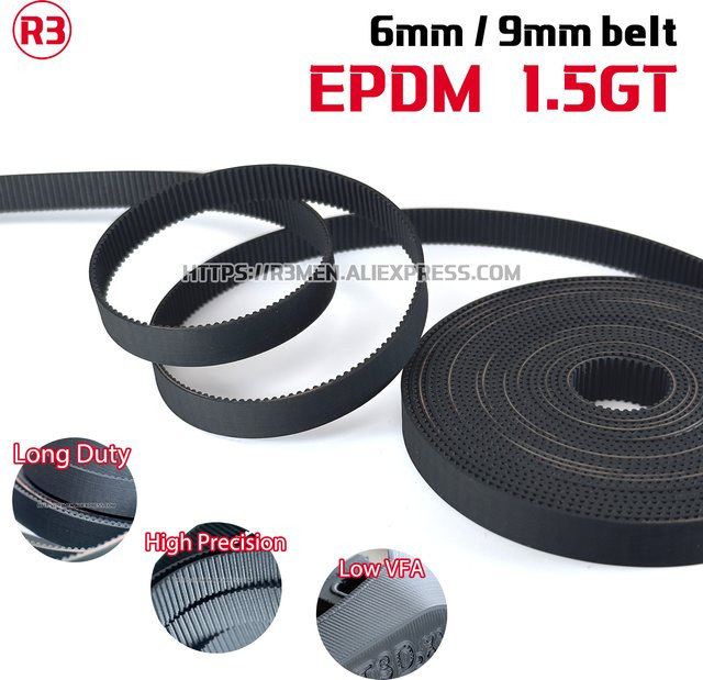 R3men EPDM 1,5 GT 6 mm/9 mm offener Zahnriemen für 3D-Drucker in Schwarz - Bild 1