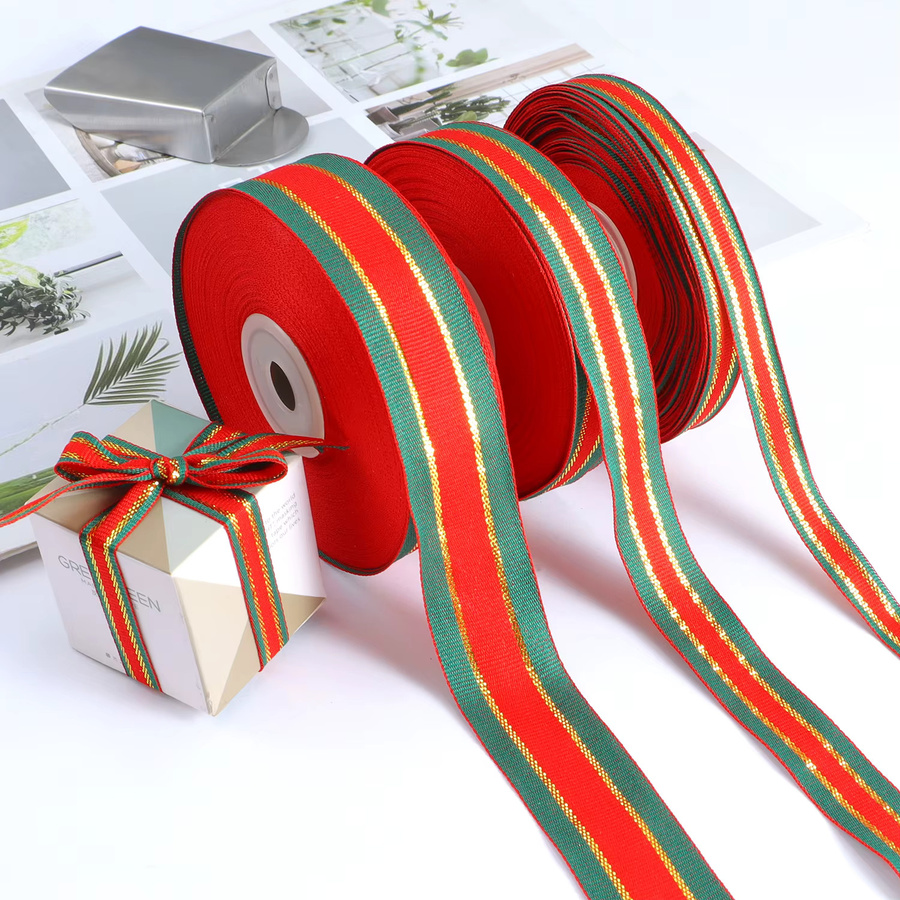 OEMOO Weihnachtsbaumband Rot Gestreift für Geschenkverpackungen und DIY-Dekorationen, 25 Yard - Bild 3