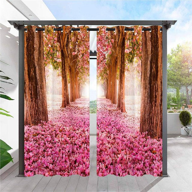 Yiran Furniture 2er Set Vorhänge mit Blatt-Design in Pink, semi-transparent, Polyester, B: 100 cm, H: 160 cm - Bild 1