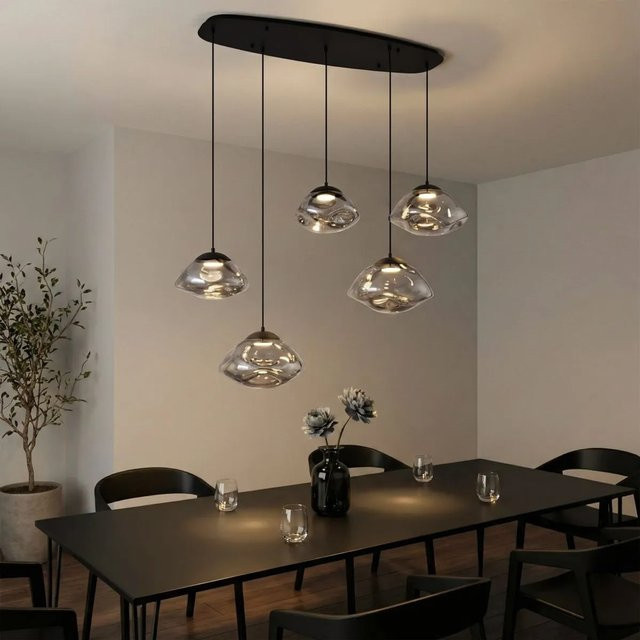 QAZQA Design-Hängeleuchte in Schwarz mit 5-flammigem Rauchglas für Esstisch und Kücheninsel - Bild 1