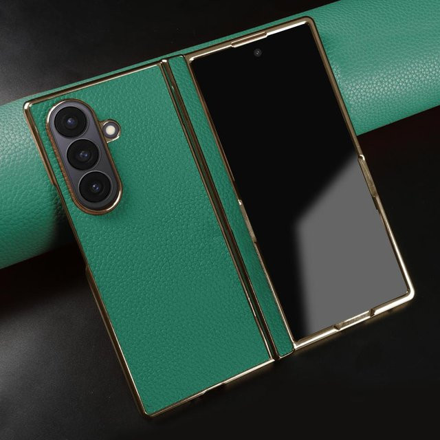 Lychee Echte Lederhülle für Samsung Galaxy Z Fold 7, Z Fold 6, Z Fold 4 und Z Fold 3 5G in Grün - Bild 1