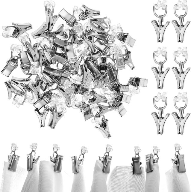 50 Stück Vorhangschienenrollen aus Metall mit Clips und Gleitern in Silber für deine Vorhänge - Bild 1