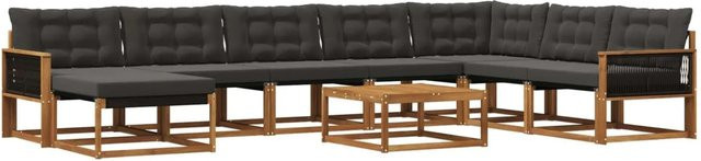 vidaXL Outdoor-Sofagarnitur L-Form aus Akazienholz mit Textilene und 9 Kissen in Braun und Schwarz - Bild 1
