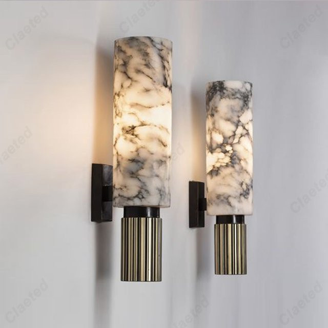 Claeted Retro LED Wandlampe aus weißem Marmor mit warmweißem Licht für Wohnzimmer, Schlafzimmer und Flur - Bild 1