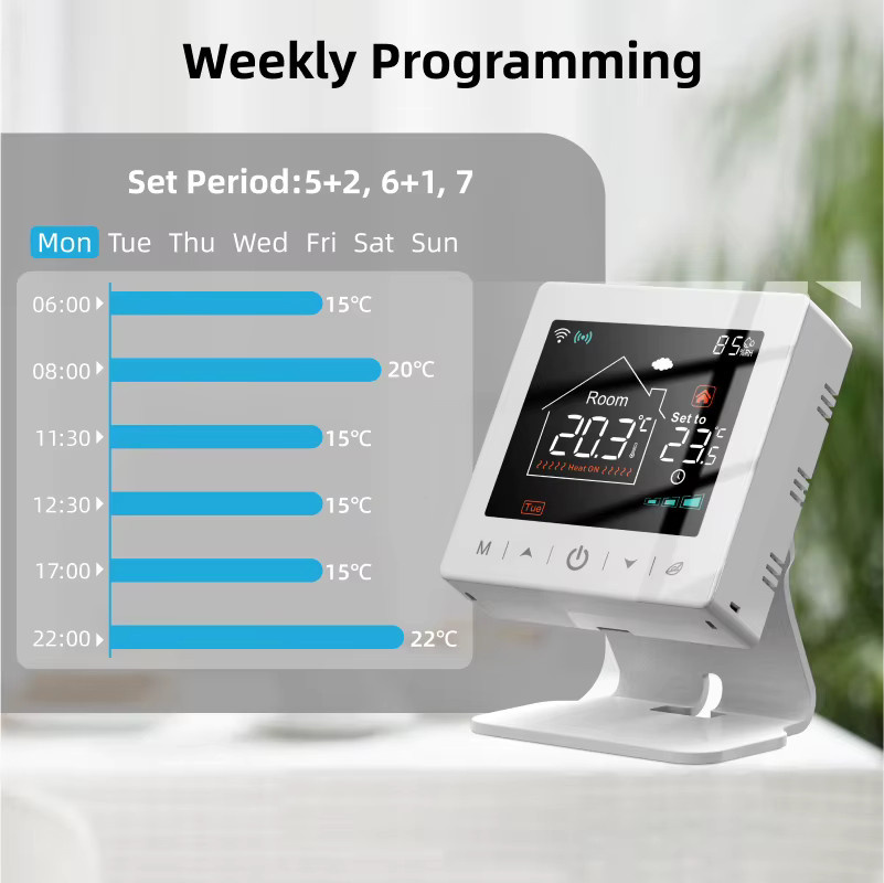 EZAIOT Smart Home Wifi Thermostat Tuya RF Wireless für Gasheizung, programmierbar mit App-Steuerung und Alexa/Google Integration, Weiß - Bild 2