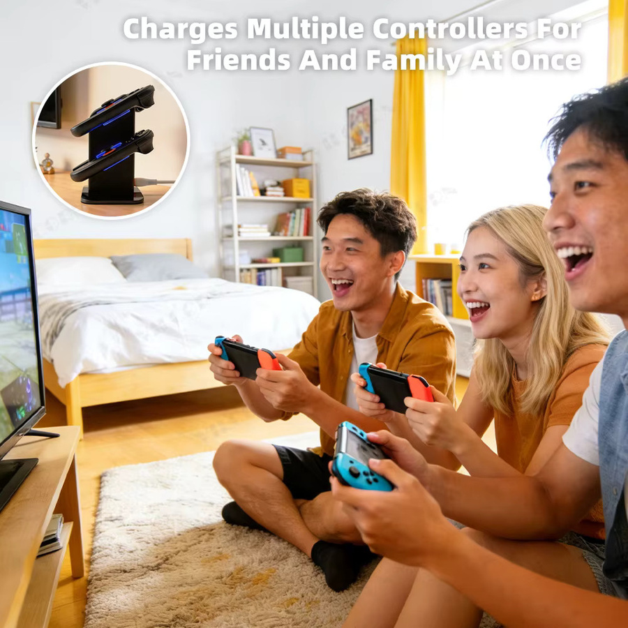 VILCORN Ladestation für Nintendo Switch Joypad-Controller, 4-Slot-Schnellladeständer mit LED-Licht in Schwarz - Bild 6