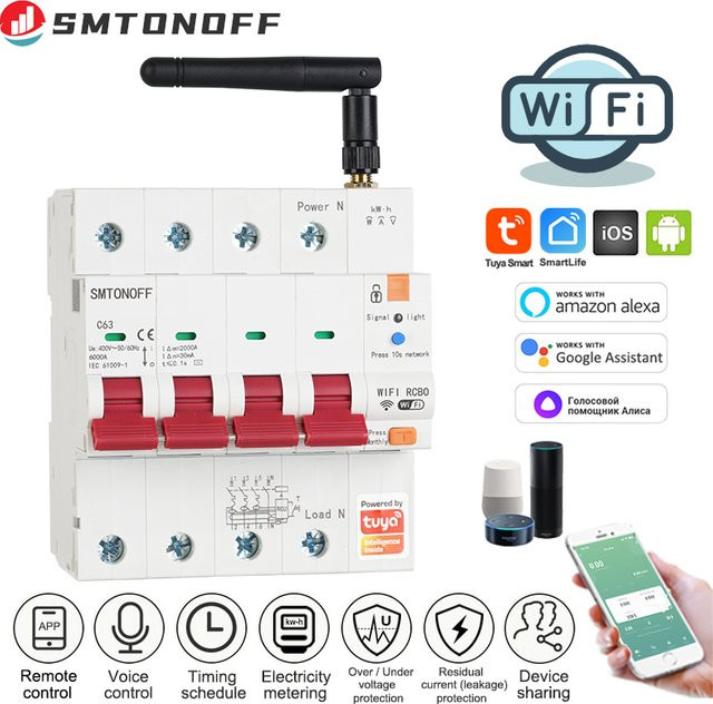 Tuya Smart WiFi Zigbee RCBO Schutzschalter mit RS485 Prepaid-Zähler und Zeitschaltuhr in Weiß zur Sprachsteuerung mit Alexa und Alice - Bild 1