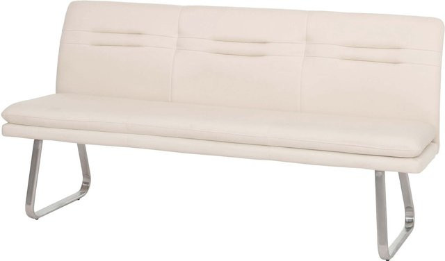 Polsterbank MCW-H70 Esszimmerbank mit Rückenlehne aus Stoff in Creme-Beige und gebürstetem Edelstahl, Breite: 180 cm - Bild 1