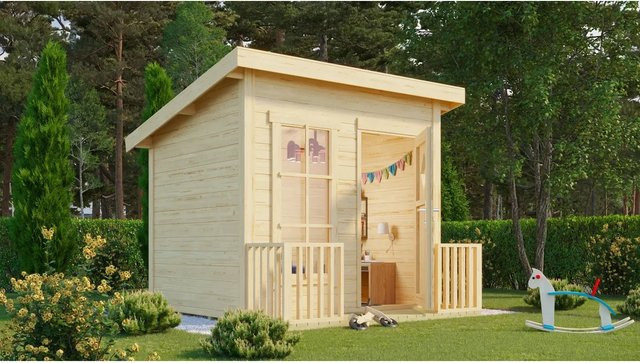 Lasita Maja Kinderspielhaus Flipp aus Massivholz in Braun-beige Natur, B/T/H: 230 x 188 x 191 cm - Bild 1