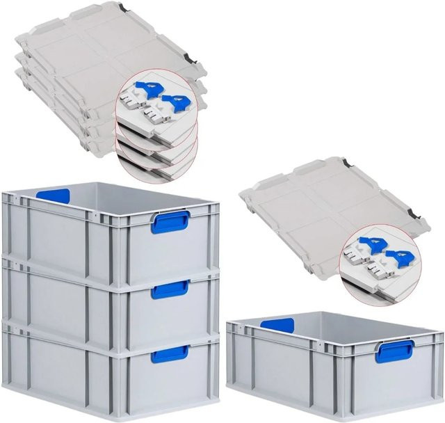 PROREGAL Spar Set 4x Eurobox Nextgen Color mit Scharnierdeckel und Schiebeschnappverschlüssen in Blau, H x B x T: 22 x 40 x 60 cm - Bild 1