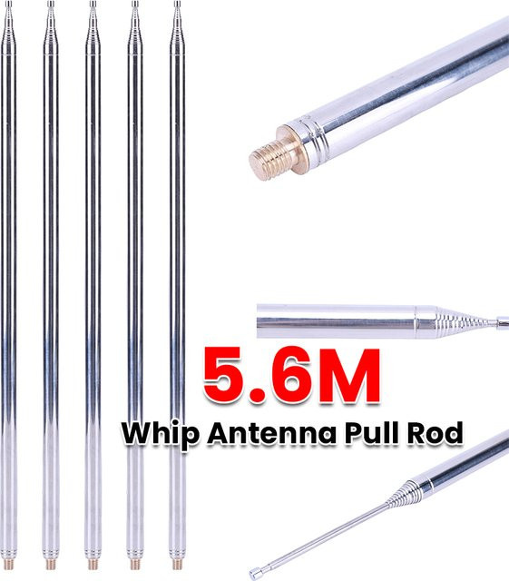 ALLOYSEED Edelstahl-Teleskoppeitsche mit M10-Gewinde, 5,6 m Kurzwellenantenne für HF-Radio, V-Antenne, GP-Antenne und Yagi-Antenne, Farbe: Silber - Bild 1