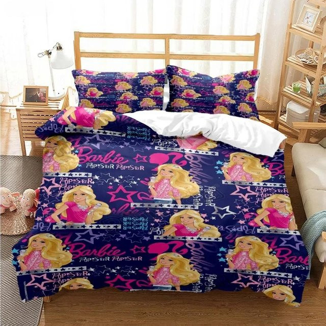 Barbie Bettwäsche-Set mit Cartoon Anime Motiv, 3-teilig, Blau, B/H: 200 x 230 cm - Bild 1