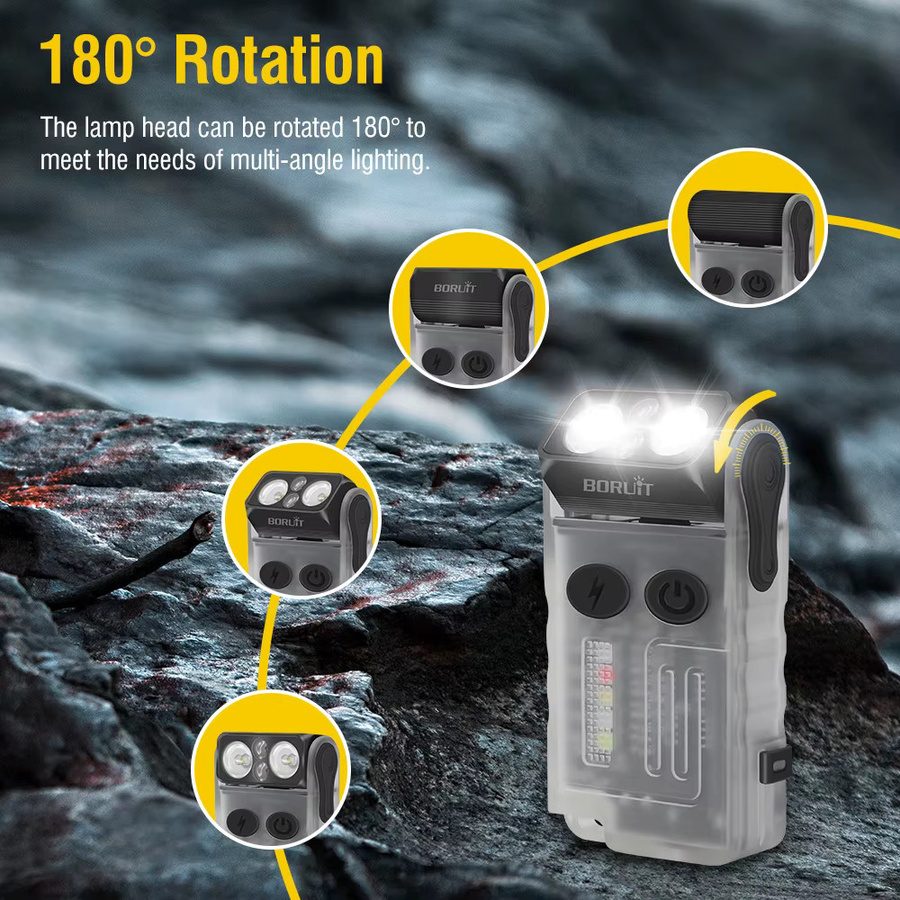 Boruit v20 LED Taschenlampe mit 180 Grad Drehung, UV-Licht, Magnet, Piepton-Alarm und USB-C wiederaufladbarem Akku in Blau - Bild 3