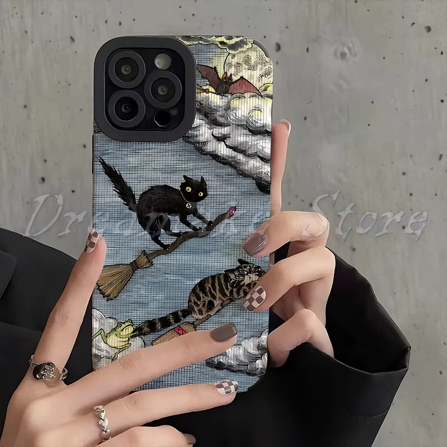 TOPTOY Silikon Handyhülle mit Cartoon Dark Funny Cat Design für iPhone 16 15 14 13 12 11 Pro Max Mini Plus XR XS SE Multicolour - Bild 2