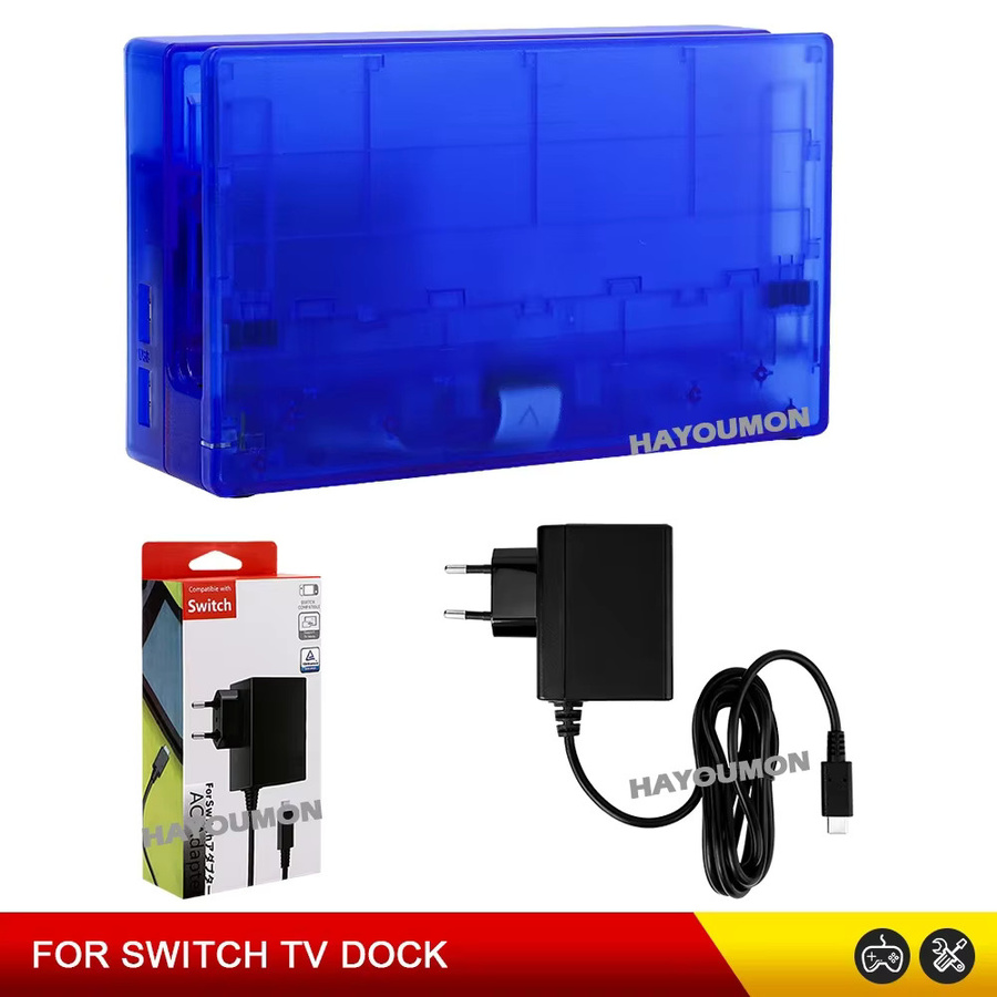 Pogopirate TV Dock Station für Nintendo Switch, Transparent Blau, HDMI-kompatibel mit AC Adapter - Bild 1