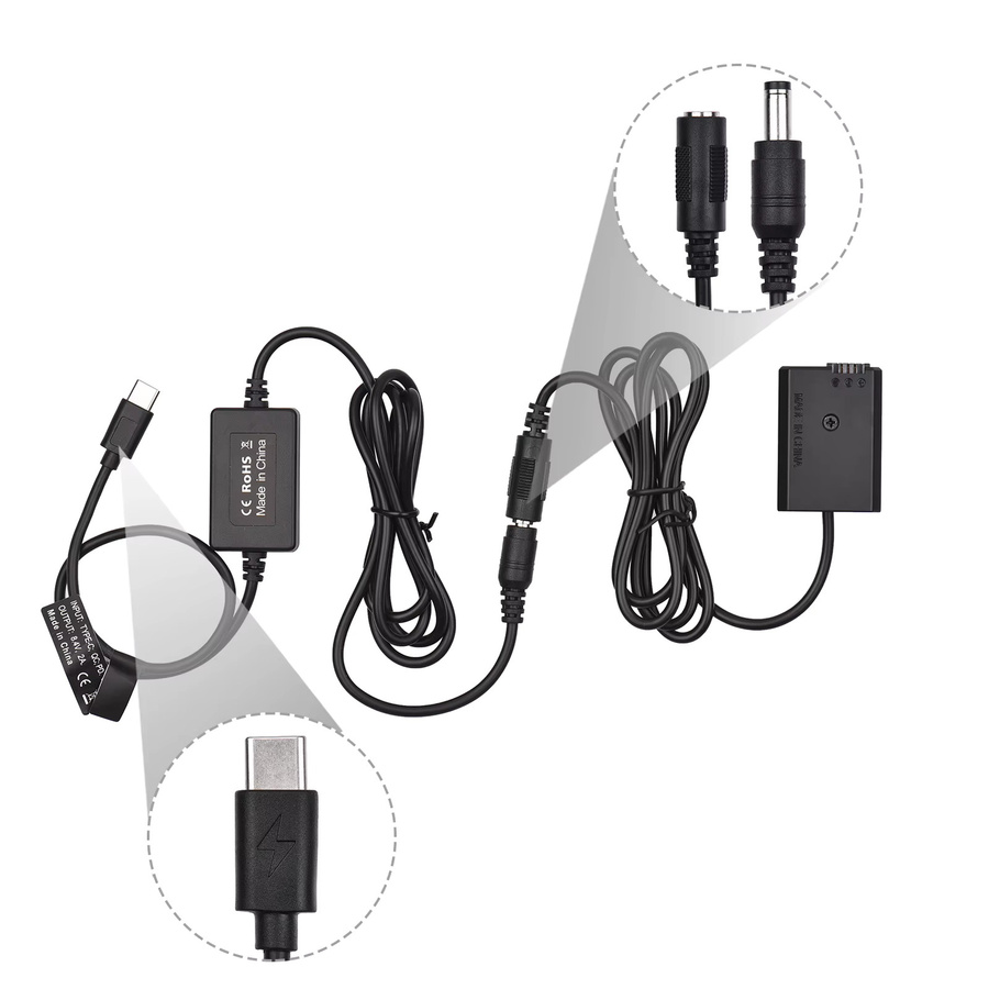Arealer USB-C-Kabel zu NP-FW50 Dummy-Akku DC-Koppler Ersatz in Schwarz für Sony A7S2 A7S A7 II R RII A7M2 A6000 A6300 A6500 A7000 - Bild 3