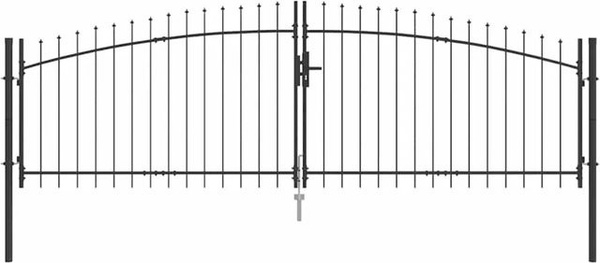 vidaXL Doppel-Gartentor aus Stahl mit Schloss in Grau, Breite: 400 cm, Höhe: 125 cm