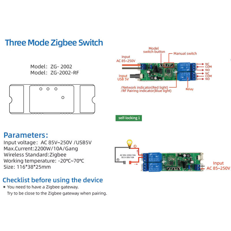 mumubiz ZigBee Smart-Relaisschalter 2-Kanal, 80–250 V, mit Interlock-Modus, kompatibel mit Alexa und Google Home - Bild 2