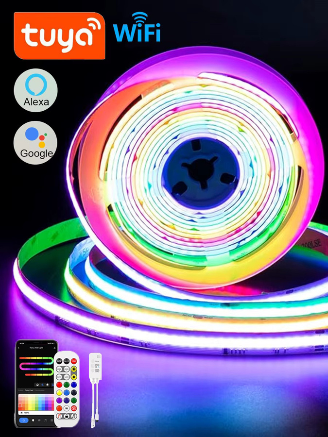 CHNAITEKE Tuya WLAN RGBIC COB LED-Lichtleiste Set mit 24-Tasten-Fernbedienung, 12V Lineare Beleuchtung, Multicolor, 2,4 m Länge - Bild 4