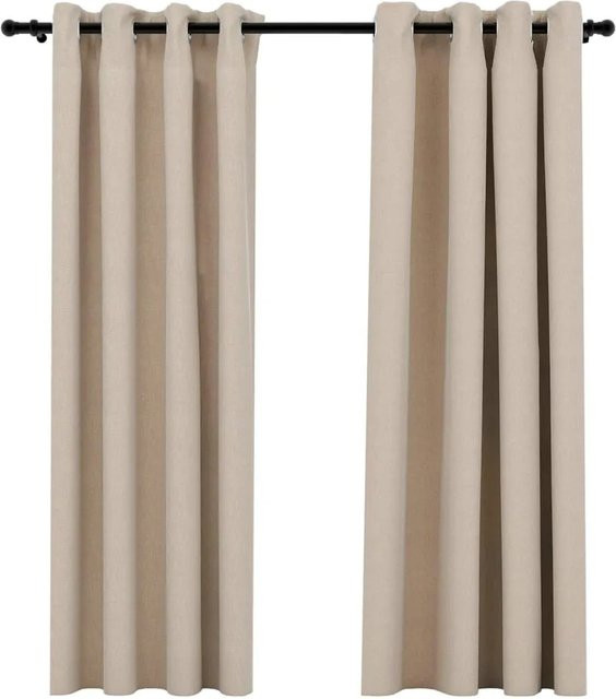 vidaXL Verdunkelungsvorhänge in Leinenoptik mit Ösen, 2 Stück, Beige, B: 140 cm, H: 175 cm - Bild 1
