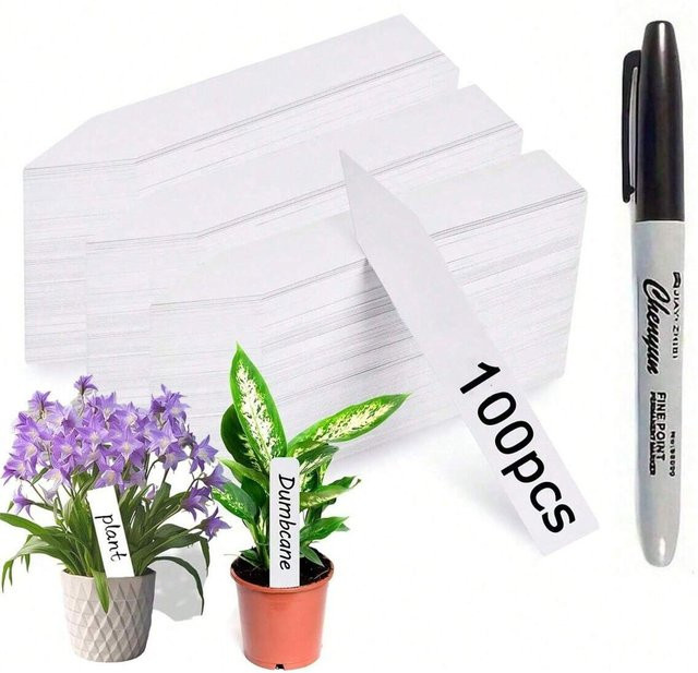 100 Stück Pflanzenetiketten aus Papier in Weiß zur Markierung und Identifikation für deinen Garten und Sukkulenten inklusive Marker - Bild 1