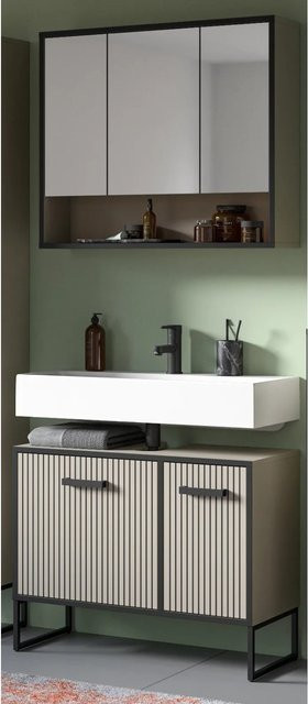 Inn.Furn Badmöbel Set Scana 2-teilig in Sand mit Spiegelschrank und Waschbeckenunterschrank B/H: 80 x 192 cm - Bild 1