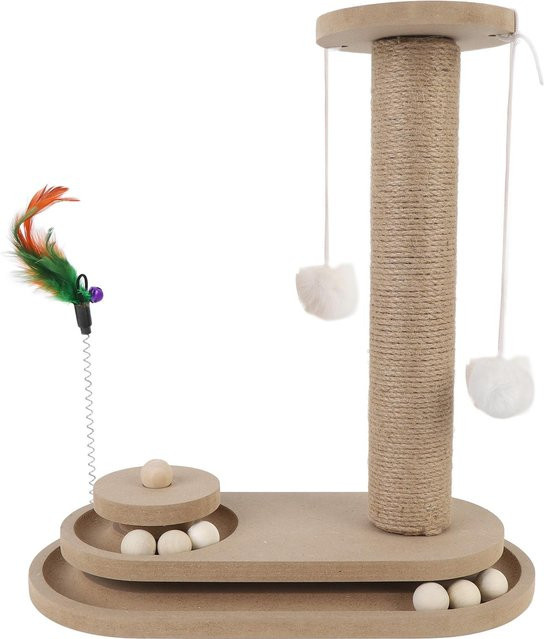 Aimo Katzenkratzbaum Multifunktionales Interaktives Spielzeug in Beige mit integrierten Spielzeugen und Stabiler Basis - Bild 1