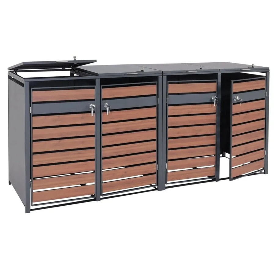 MCW XL Mülltonnenverkleidung J81 Mülltonnenbox aus Metall in Anthrazit mit Kirsche-Holzoptik Dunkelbraun, B/H/T: 284 x 117 x 98 cm - Bild 2
