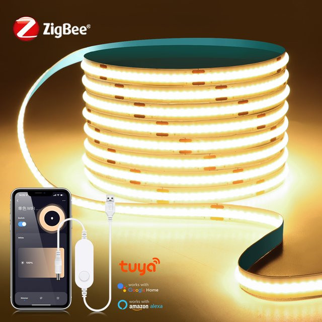 Rybakov ZigBee COB LED Streifen Smart Tuya WiFi mit USB 5V Controller, dimmbar, Weiß - Bild 1