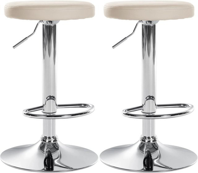DELUKE 2er Set Barhocker KAZON aus Kunstleder in Creme mit silbernem Fuß, höhenverstellbar und drehbar, B/T/H: 38,5 x 38,5 x 60 cm - Bild 1