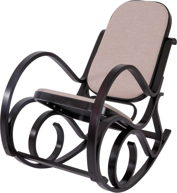 MCW Schaukelstuhl Gallarate im Retro-Design aus Massivholz mit Walnuss-Optik und beige farbenem Textilstoff - Bild 1