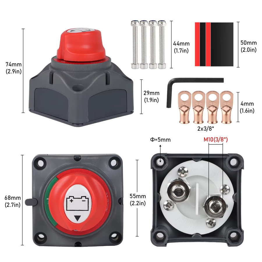 MINESPEED Wasserdichter Batterie-Trennschalter IP65 mit Anschluss für 12 V–48 V, 2 Positionen für LKW, Boot, Yacht, Wohnwagen und Motorrad - Bild 2