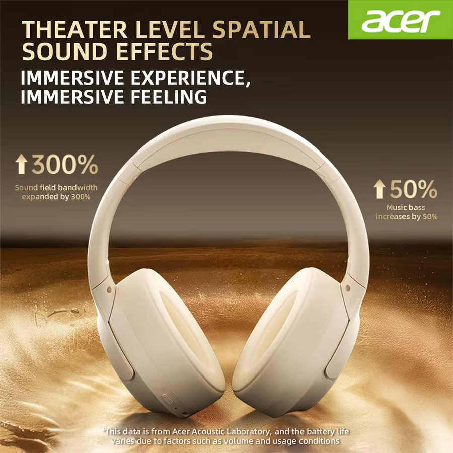 Acer OHR305 ANC Drahtlose Kopfhörer in Schwarz mit Bluetooth 5.4, ENC, HD-Mikrofon, Head Tracking, 3D Spatial Audio und -42dB Geräuschunterdrückung - Bild 3