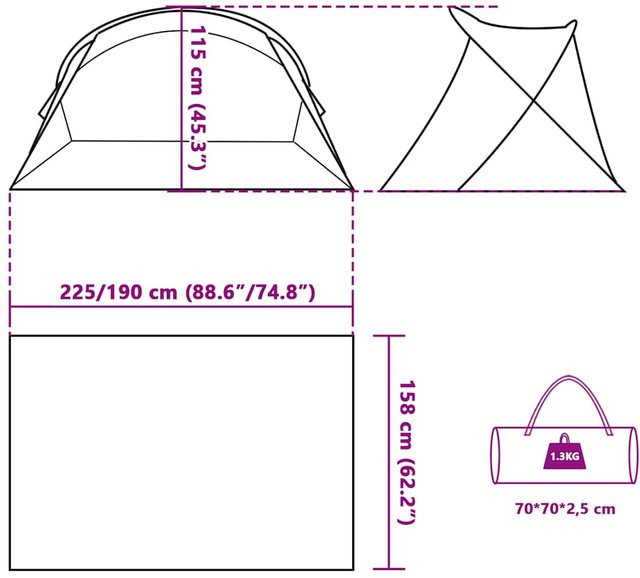 vidaXL Strandzelt für 2 Personen Grau Pop-Up Wasserdicht aus Polyester B/T/H: 190 x 115 x 190 cm - Bild 2