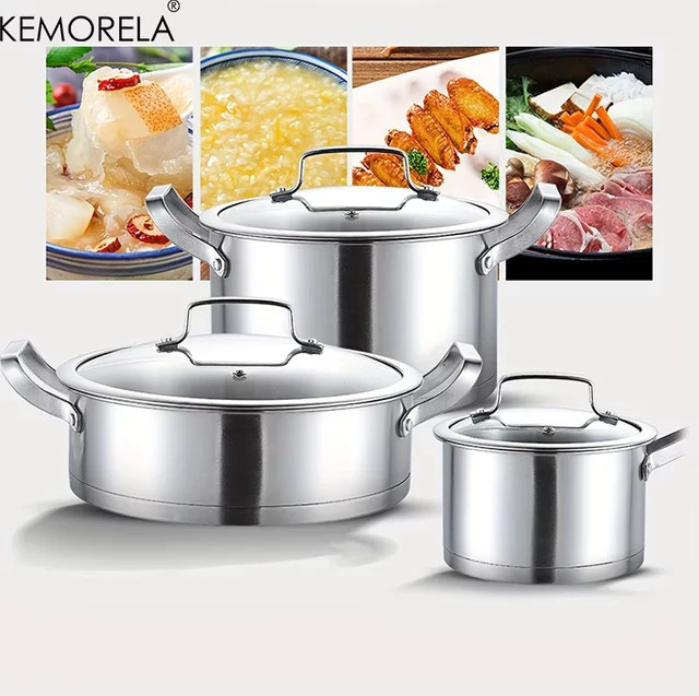 KEMORELA Edelstahl Topf Set Silber, 3-teilig, Durchmesser: 16 cm, 20 cm, 24 cm - Bild 1